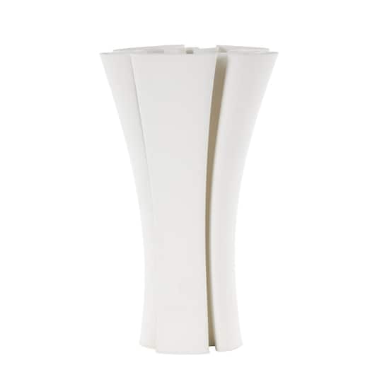 White Ceramic Abstract Ribbed Dimensional Folded Vase with Curvy Rim